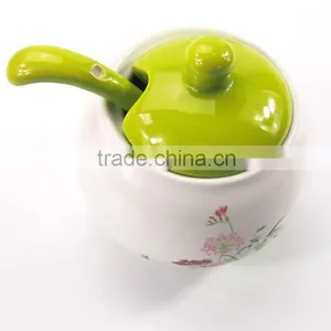 Set Of 3 White Flower Printed Round Ceramic Spice Container Spice Jar With Lid thumbnail-5