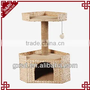 S&D Handmade Durable Water Hyacinth Multifunction Cat House With Climb and Scratch Cat Toy thumbnail-1