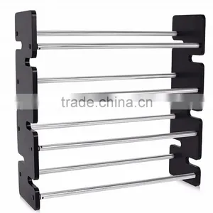 Expandable 4 Tier Free Standing Shoe Rack Stainless Steel Wood Closets thumbnail-1