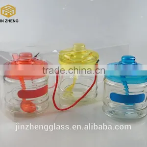 330ml 11oz Beautiful Various Colored Roped Seasoning Spices Glass Jar With Plastic Cover and Spoon thumbnail-2