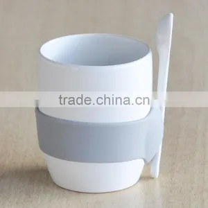 Solid White Ceramic Mug With Silicon Grip and Spoon thumbnail-1