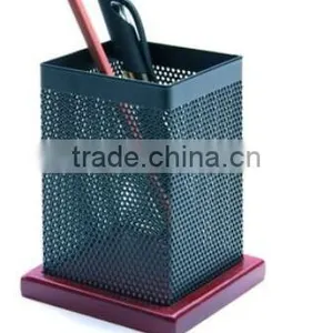 Rectangle Metal Mesh Pencil Holder With Wooden Bottle thumbnail-2