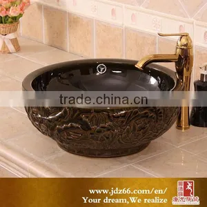 Beautiful Black Relief Art for Home Decoration Ceramic Lotus Flower Bathroom Sink thumbnail-1