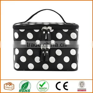 Double Layer Cosmetic Bag Black With White Dot Travel Toiletry Cosmetic Makeup Bag Organizer With Mirror thumbnail-1