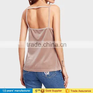 2017 Latest Sexy Sleeveless V Neck Spaghetti Strap Summer Wear Design Velvet Camisole Tops Blouse for Women thumbnail-6