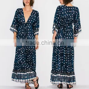 Gorgeous Boho Printed Rayon V Neck Maxi Dress Bohemian Ladies Western Dresses Names HSd5094 thumbnail-1