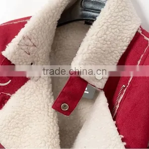 Factory Supply Thick Shearling Red Women Biker Jacket thumbnail-4
