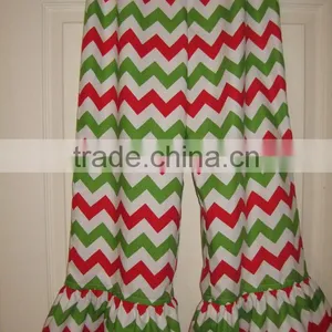 High Quality Wholesale Kids Casual Pants Lovely Chevron Ruffle Leggings Cotton Baby Girls Cotton Trousers thumbnail-2