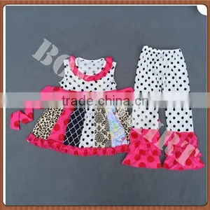 Easter Spring Fall 2016 Ruffles Baby Girl Boutique Clothing Holiday Matching Dots Pants Giggle Moon Girl Cotton Remake Outfit thumbnail-2
