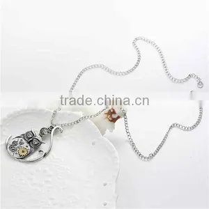 New Fashion Steampunk Necklace Link Curb Chain Antique Silver Halloween Owl Moon Gear Pendant With Clear Rhinestone thumbnail-3