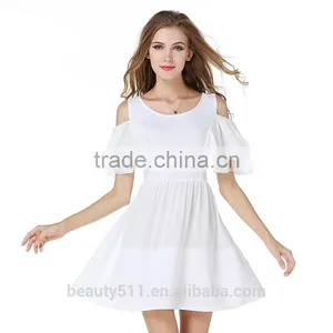 New Design Black Short Sleeve Hollow Out Pleated Tunic Ladies Dress SD77 thumbnail-1