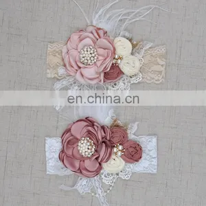 Luxe Vintage Floral Lace Headbands Sparkly Rhinestone With Bridal Feather Headband For Wedding thumbnail-1