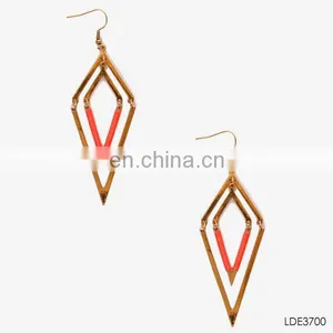 Fashion Jewelry Hot Selling Gold Plated Double Rhombus Stylish Dangle Earring thumbnail-1