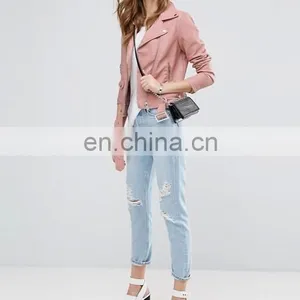 High Quality Fashion Long Sleeve Zipper Latest Design Women PU Leather Jacket thumbnail-1