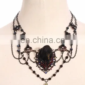 Gothic Bird Necklace With Chains Plastic Crystal Beads and Bird's Head thumbnail-1