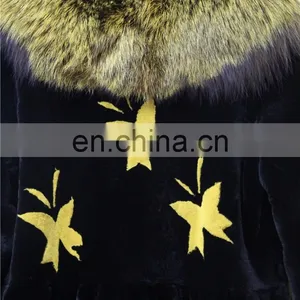 High Quality Women Real Black Rex Rabbit Fur Coat thumbnail-3