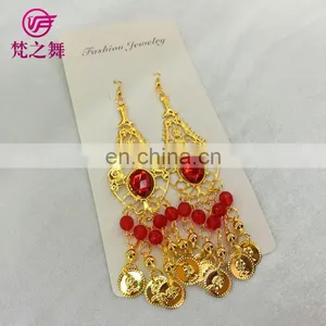 Arabic Professional Gold Coin and Diamond Belly Dance Earrings Jewelry Accessory P-9007# thumbnail-1