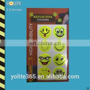 8 Pcs 6cm Dia High Visibility Round Smile Face Reflective Stickers Set thumbnail-1