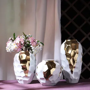 Creative Modern Simple Fashion White Gild Ceramic Flower Vase For Living Room Decor thumbnail-1