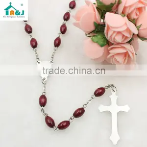 Dark Brown Oval Wooden Bead Jesus Rosary thumbnail-5