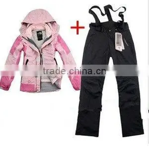 Lovely Pink Colour Warmth and Breathable and Water Proof PTFE Ski Suit Set for Female thumbnail-1