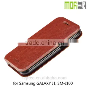 MOFi Hot Sale PU Leather Flip Cell Phone Cover Case for Samsung GALAXY J1, SM-J100, Soft TPU Protective Case thumbnail-1