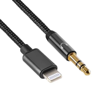 Nylon Braided MFi Lightning to 3.5mm Headphone Jack Male Adapter Car Aux Audio Cable for IPhone 12/13 Pro Max thumbnail-1