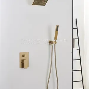 Shower Set Wall Mounted Ultra Thin Rainfall Showerhead 20x20cm Bathroom Shower System thumbnail-1