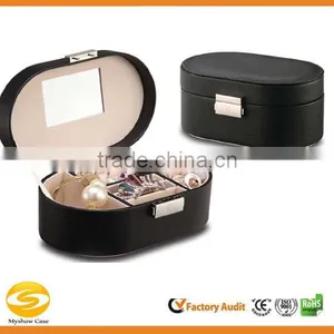 Small Faux Leather Mirror Travel Jewelry Box Organizer Display Storage Case for Rings Earrings Necklace (Black) thumbnail-1