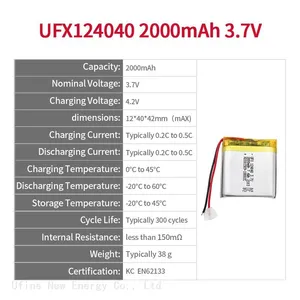 China Li-ion Battery Manufacturer Wholesale Portable Medical Equipment Battery UFX124040 2000mAh 3.7V Safety Lipo Battery thumbnail-2