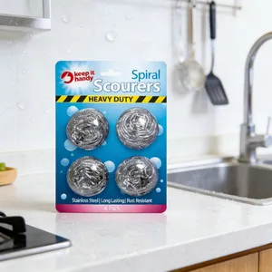 High Quality 4pcs Pack Custom Stainless Steel Scourer High-Density Steel Wool Ball for Kitchen Clean thumbnail-1