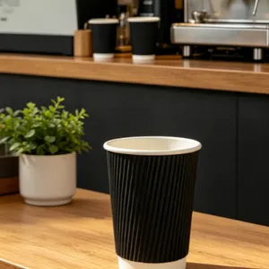 Disposable Biodegradable Ripple Paper Cups for Coffee and Tea thumbnail-2