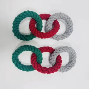 Handmade Triple Ring Cotton Rope Dog Tug Toy CE Certified Eco-friendly Durable Red thumbnail-1
