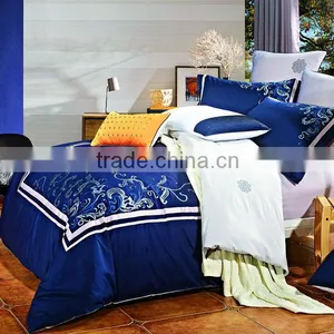 4pcs Flower Embroidery Patchwork Cotton Bedding Duvet Cover Set 205TC in Blue/White Color thumbnail-1