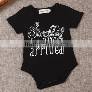 INS Hot Fashion Design Plain Cotton Baby Bodysuit Black Short Sleeve Kids Romper Suit Baby Rompers thumbnail-2