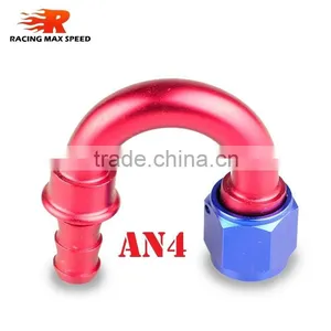 Interchangeable Iso9000 Wholesale Aluminum Oil Cooler Hose Fitting 180 Degree Push On End Blue and Red 10-180-04 thumbnail-1