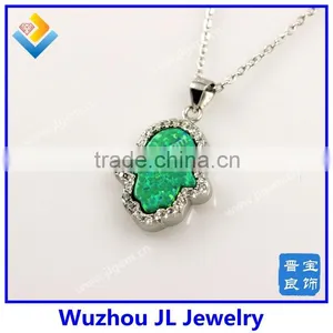 Green Synthetic Opal Hand With S925 Silver Sterling Cubic Zirconia Stone Necklace thumbnail-2