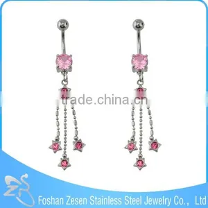 BR01786 China Manufacturer Stainless Steel Cute Dangle Pink Zircon Heart Navel Piercing thumbnail-3