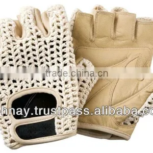 Cycle Bicycle Gloves, Leather Palm, Back Knitted Crochet thumbnail-1