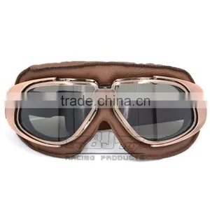 BJ-GT-010 New Arrival Coffee Leather Motorcycle Protection Glasses Protective Goggles thumbnail-2