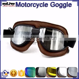 BJ-GT-009 Soft Padded Silver Lens Leather Goggles Motorcycle thumbnail-1