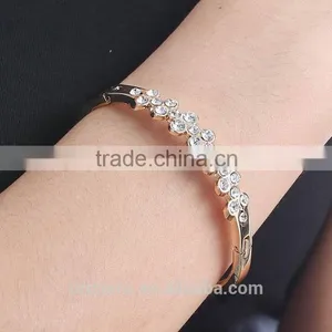 Women's Fashion Alloy Flowers Rhinestone Cuff Bangle Bracelet Jewelry thumbnail-3