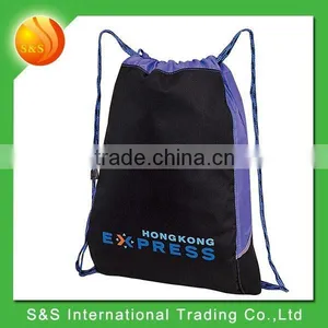 Large Capacity Curved Fabric Drawstring Bag With Front Zipper Pocket thumbnail-3