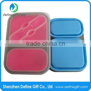 BPA Free Eco Pink or Blue Folding Silicone Compartment Lunch Box thumbnail-2