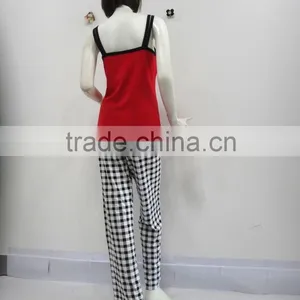 Red Classic Grid Three-piece Binding Pajamas Woman thumbnail-4