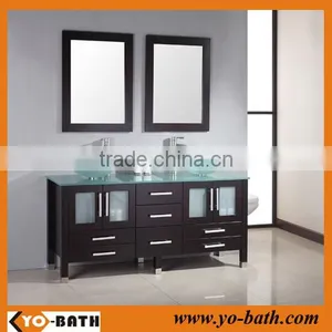 Double Sink Floor Bathroom Cabinet With Glass Wash Basin thumbnail-1