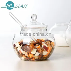 Clear Glass Multi-purpose Glass Storage Bottle Storage Jar With Spoon Lid 350ml QM025 thumbnail-1