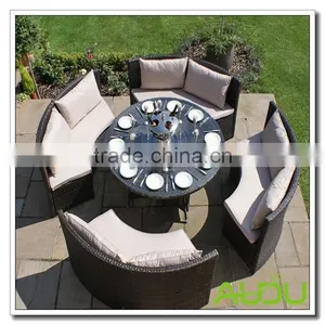 Audu Big Aluminium Rattan Texas Round 6 Seater Dining Set thumbnail-1