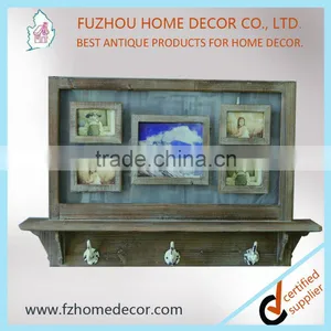 Antique Decorative Wooden Wall Double Glass Photo Frame With 3 Hooks thumbnail-1