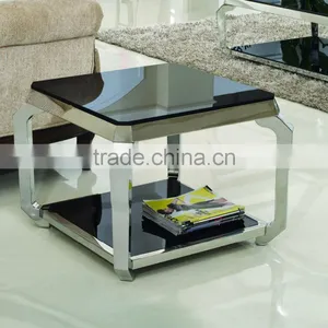 D333 Modern Stainless Steel Furniture Tempered Glass Mirror Side Table thumbnail-2